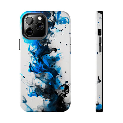 Blue Whisper (iPhone Case 11-15)Elevate your iPhone's style with a Blue and black ink abstract design on a white tough case. Sleek, durable protection for models 11-15. Free US shipping.RimaGallery