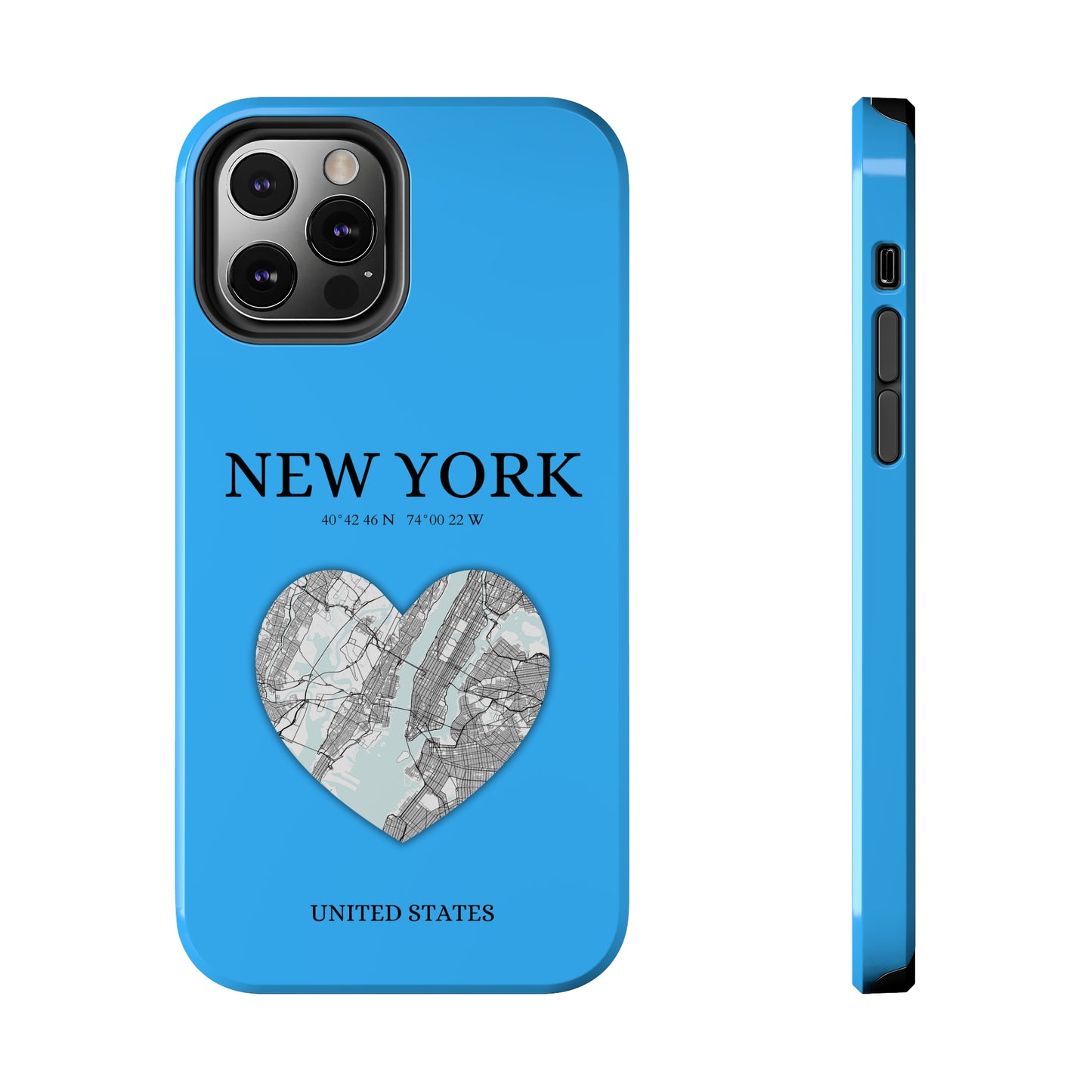 Secure your iPhone 11-15 with RIMA's durable case: Polycarbonate shell, rubber lining for shock absorption, and supports wireless charging-York Heartbeat - Sky Blue (iPhone Case 11-15)
