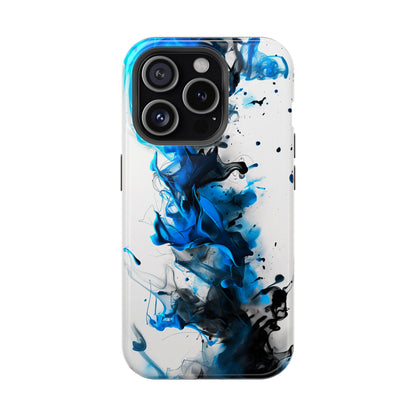 Blue Whisper (iPhone MagSafe Case)Elevate your iPhone's protection and style with RimaGallery's Blue and black ink abstract design on a white MagSafe Case. Enjoy dual-layer defense, vibrant design chRimaGallery