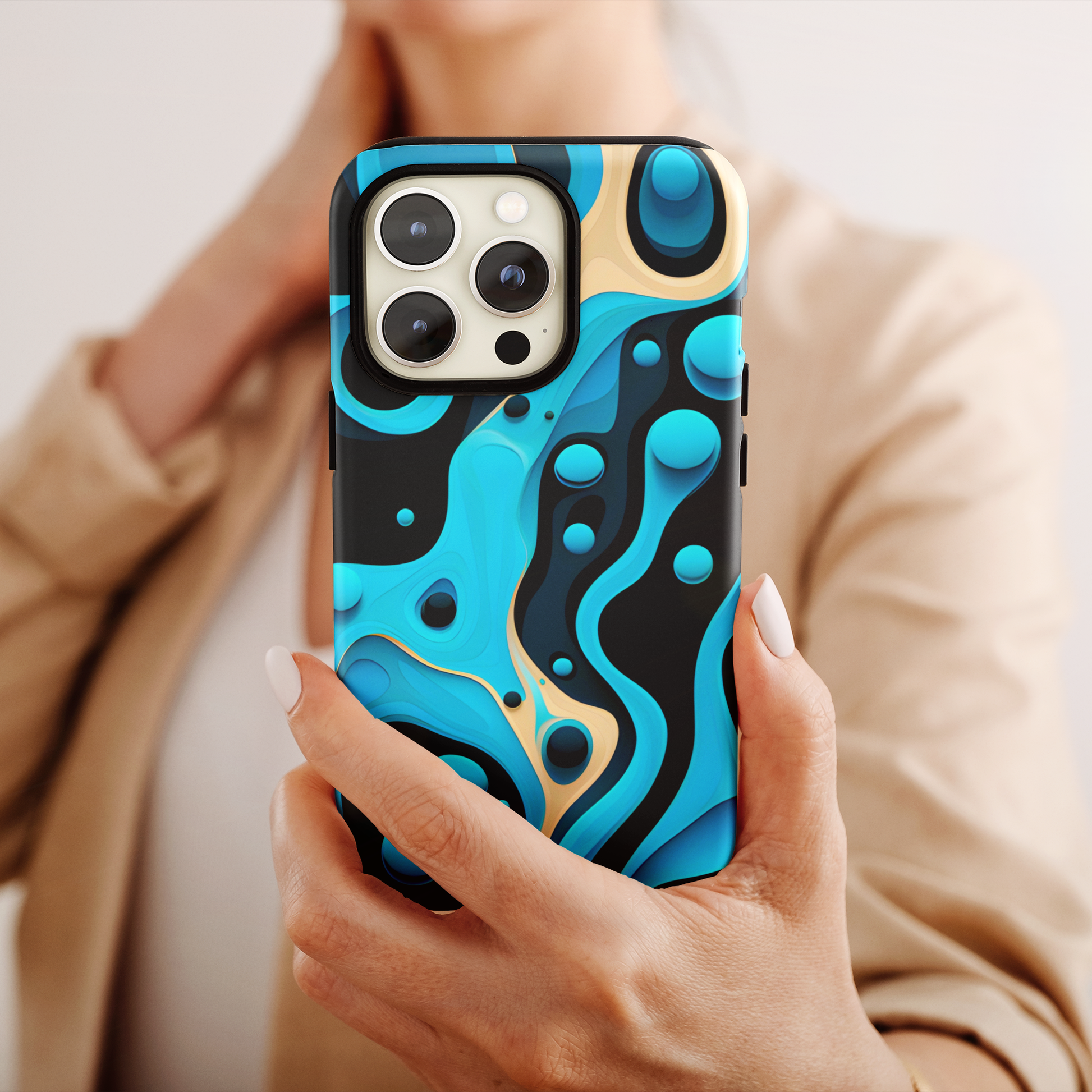 Flowing Shapes Harmony (iPhone Case 11-15)Revolutionize your iPhone's look and feel with RIMA Tough Phone Case – ultimate protection meets elegant style for iPhone 11-15. Grab yours now! 🛡️📱RimaGallery