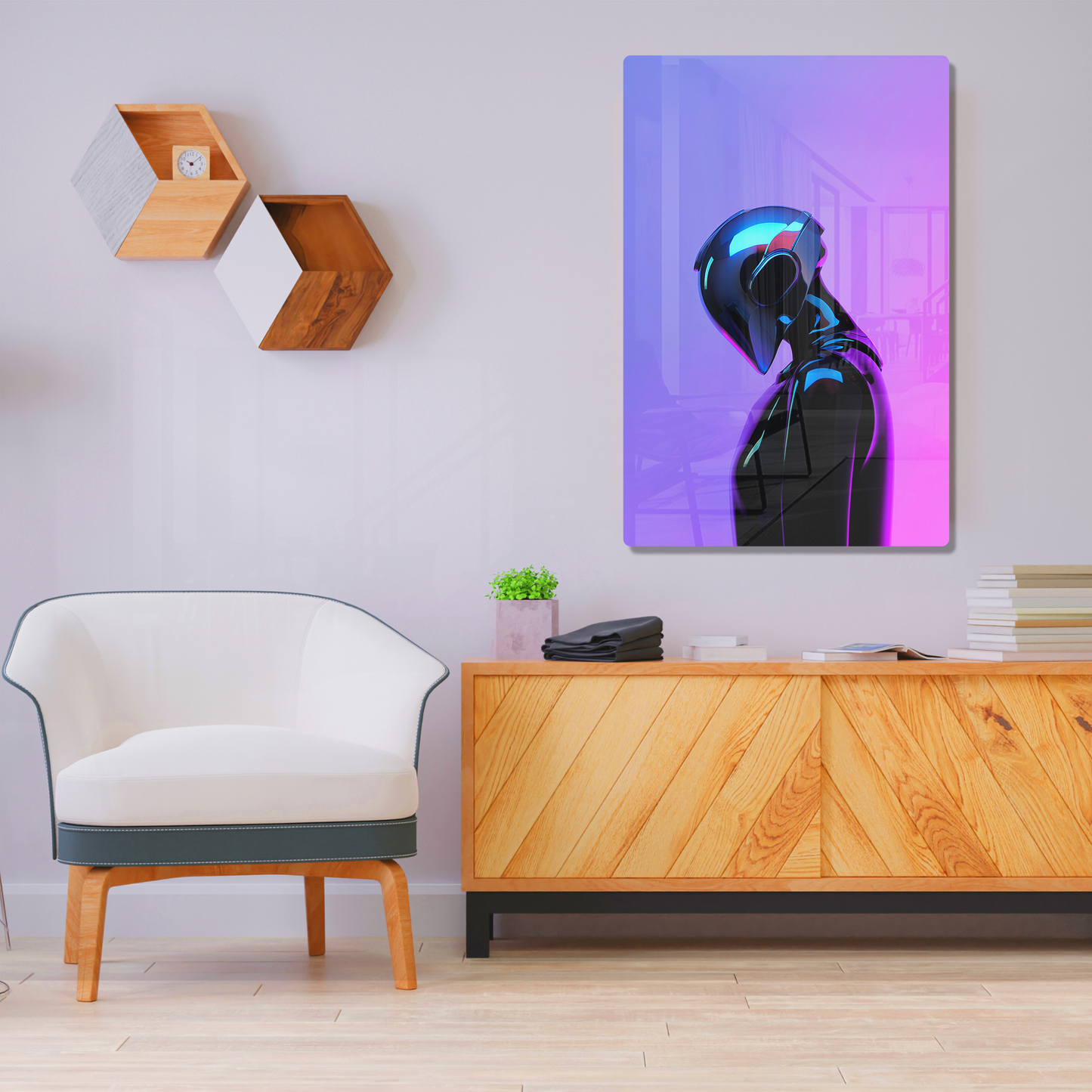 Neon Cyber Visor (Acrylic)Neon Cyber Visor acrylic print brings museum-quality art into your home. The crystal clear 1⁄4” acrylic panel gives a smooth glass-like finish for stunning prints. SRimaGallery