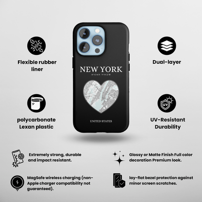 Elevate your iPhone's style with the New York Heartbeat Black MagSafe Case, offering robust protection, MagSafe compatibility, and a choice of matte or glossy finish-York Heartbeat - Black (iPhone MagSafe Case)
