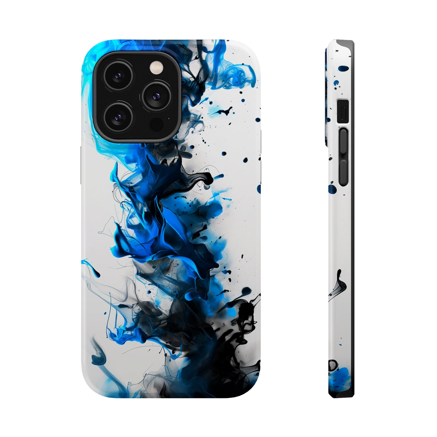 Blue Whisper (iPhone MagSafe Case)Elevate your iPhone's protection and style with RimaGallery's Blue and black ink abstract design on a white MagSafe Case. Enjoy dual-layer defense, vibrant design chRimaGallery