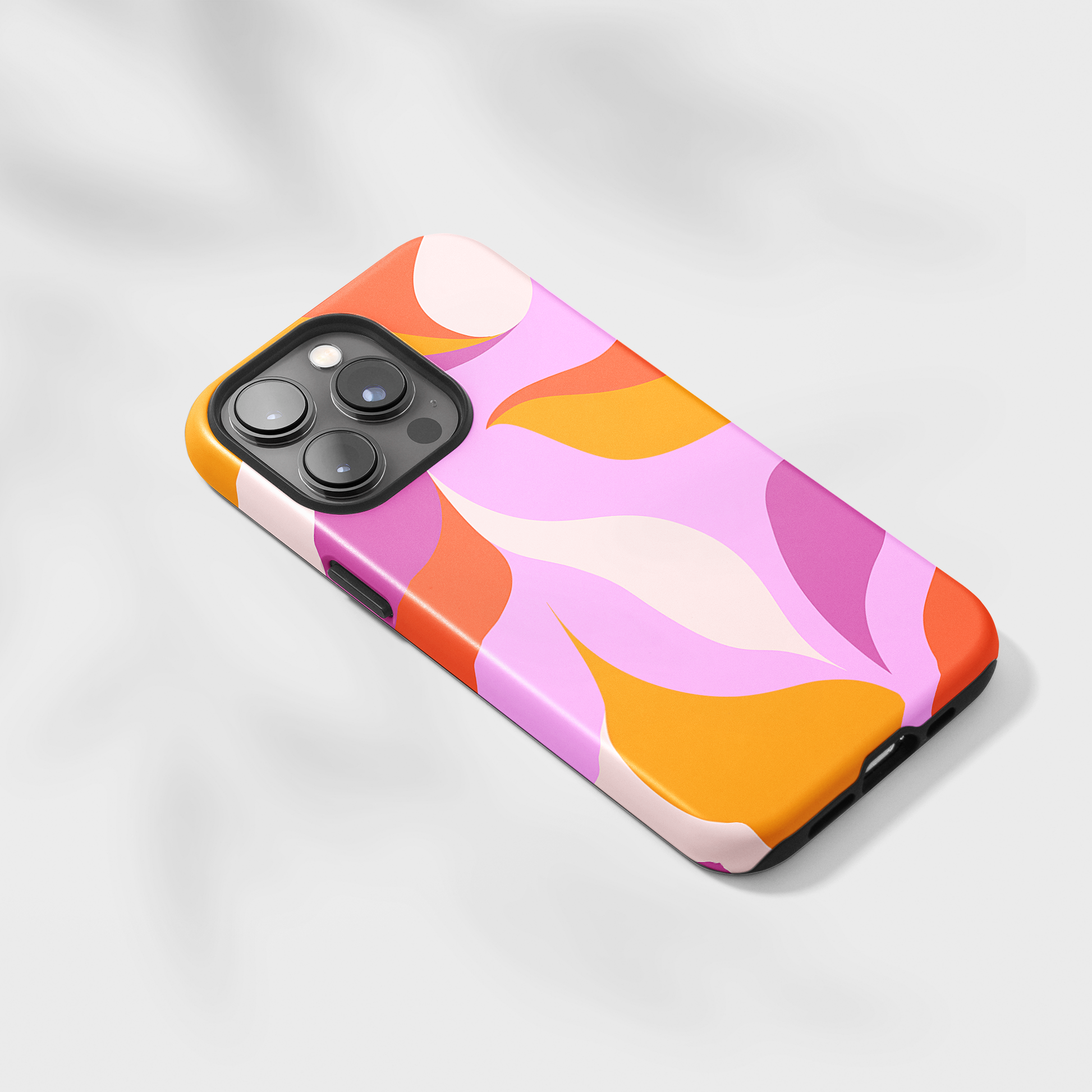 Peachy Swirls (iPhone Case 11-15)Elevate your iPhone's protection and style with RimaGallery's Peachy Swirls design in sunset shades On case, featuring dual-layer defense and a sleek, glossy finish.RimaGallery