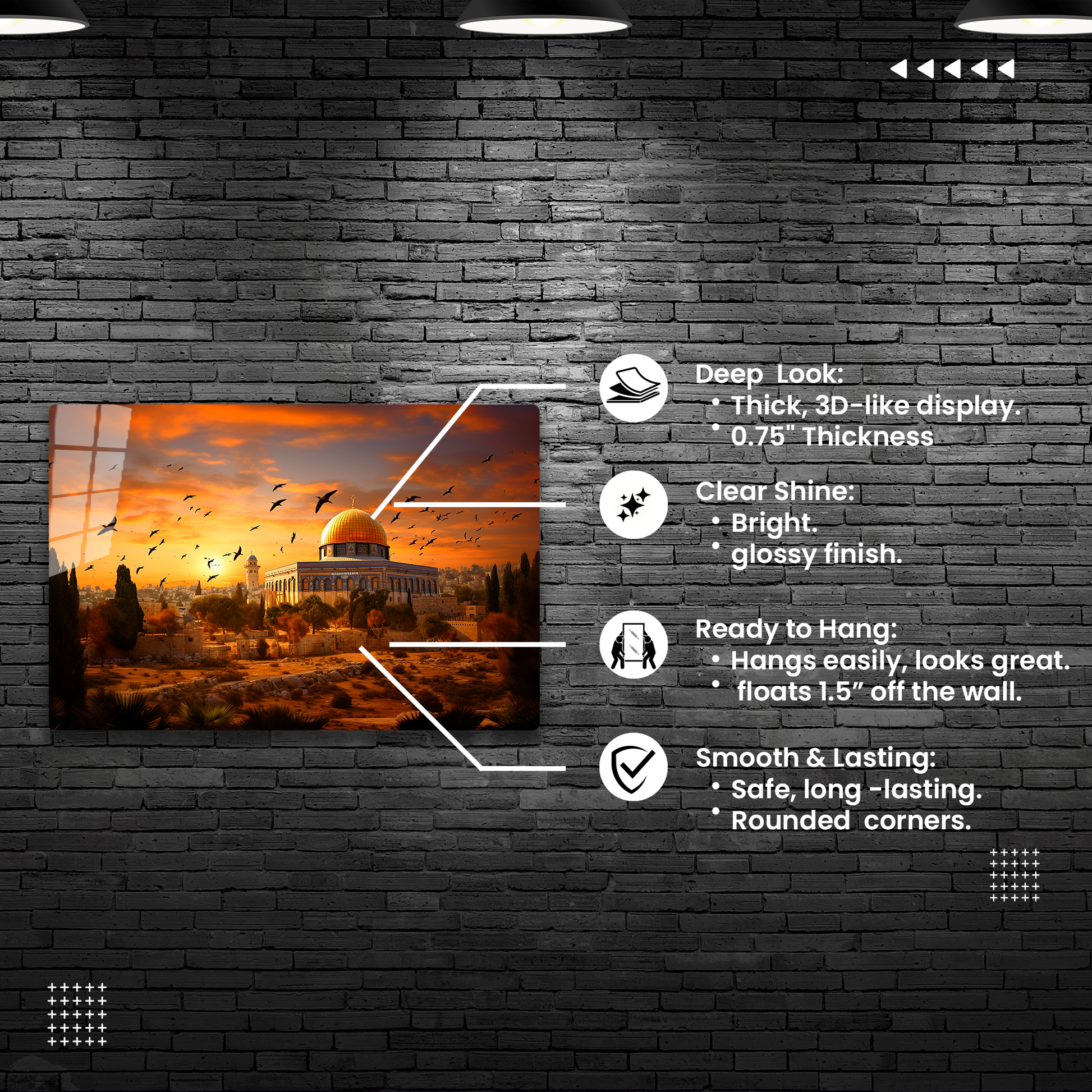 Dazzling Acrylic Prints Al Aqsa's Golden Hour - A Mesmerizing Fusion of Modern Craftsmanship &amp; Timeless Design
 
A Statement Piece with Al Aqsa's Golden Hour🌟:
-Golden Hour (Acrylic)