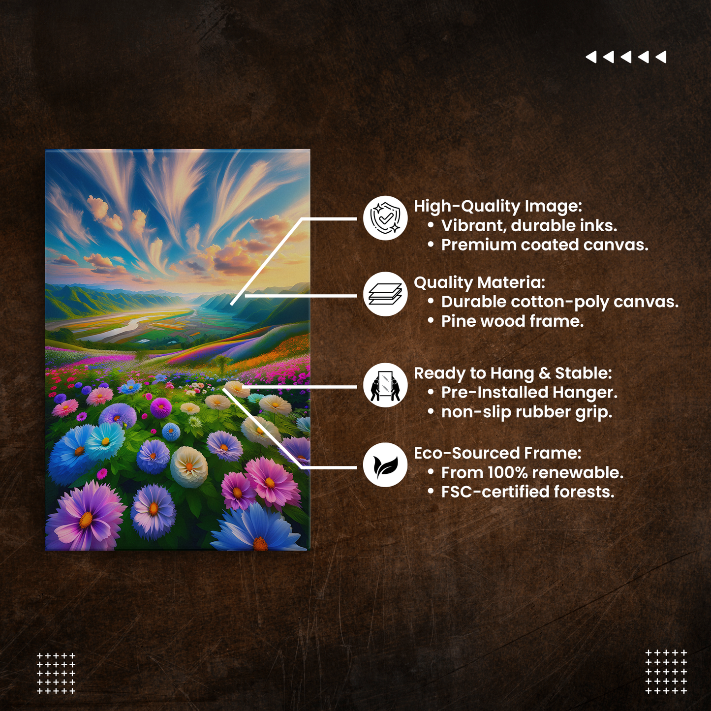 Blossom Valley Vista (Canvas)Blossom Valley Vista (Canvas  Matte finish, stretched, with a depth of 1.25 inches)
Elevate your space with RimaGallery's responsibly crafted canvases. Cotton/polyesRimaGallery