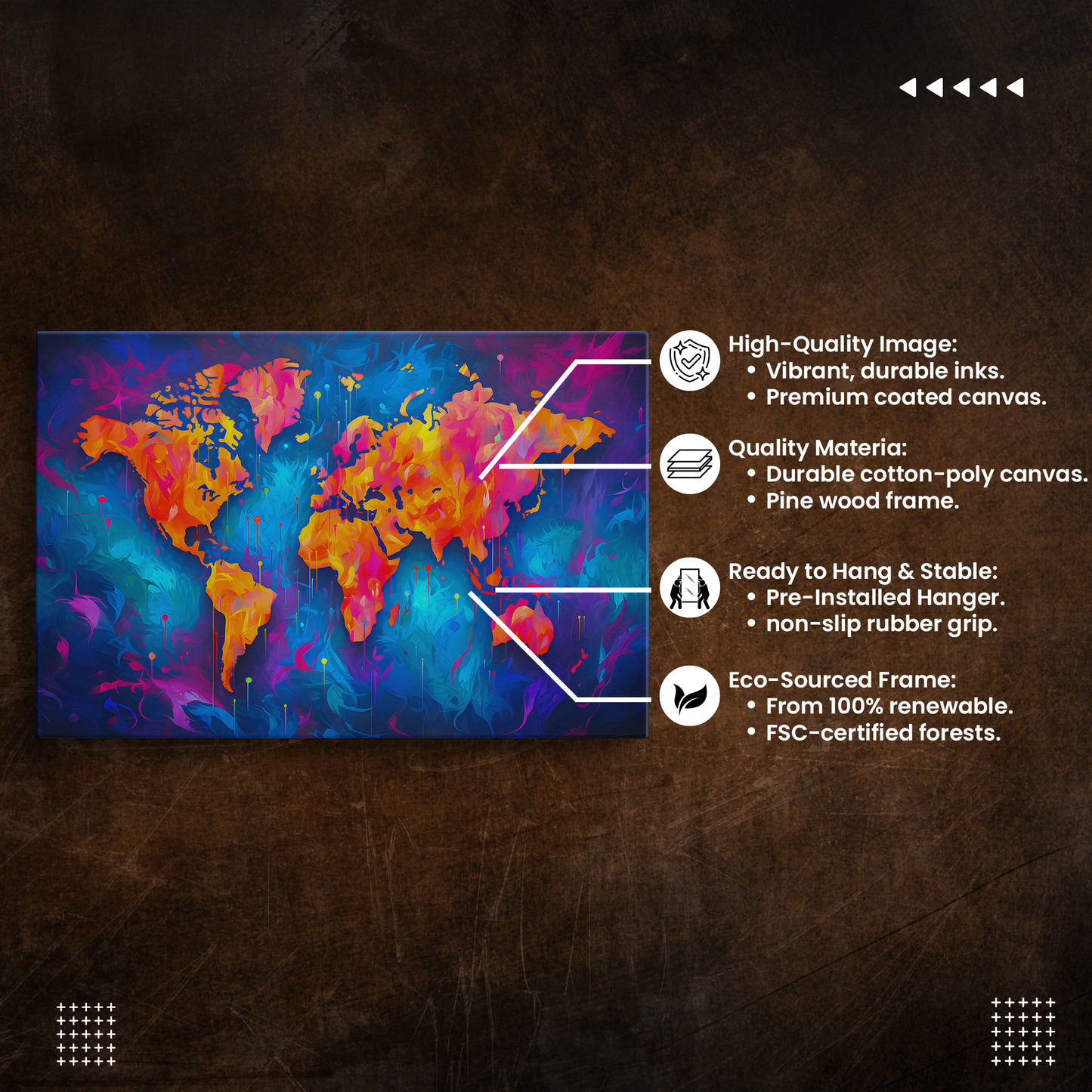 Colorful World Map (Canvas)Colorful World Map (Canvas  Matte finish, stretched, with a depth of 1.25 inches)
Struggling with low-quality canvases? Switch to RimaGallery! Our canvases are more RimaGallery