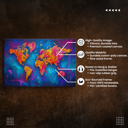 Colorful World Map (Canvas)Colorful World Map (Canvas  Matte finish, stretched, with a depth of 1.25 inches)
Struggling with low-quality canvases? Switch to RimaGallery! Our canvases are more RimaGallery