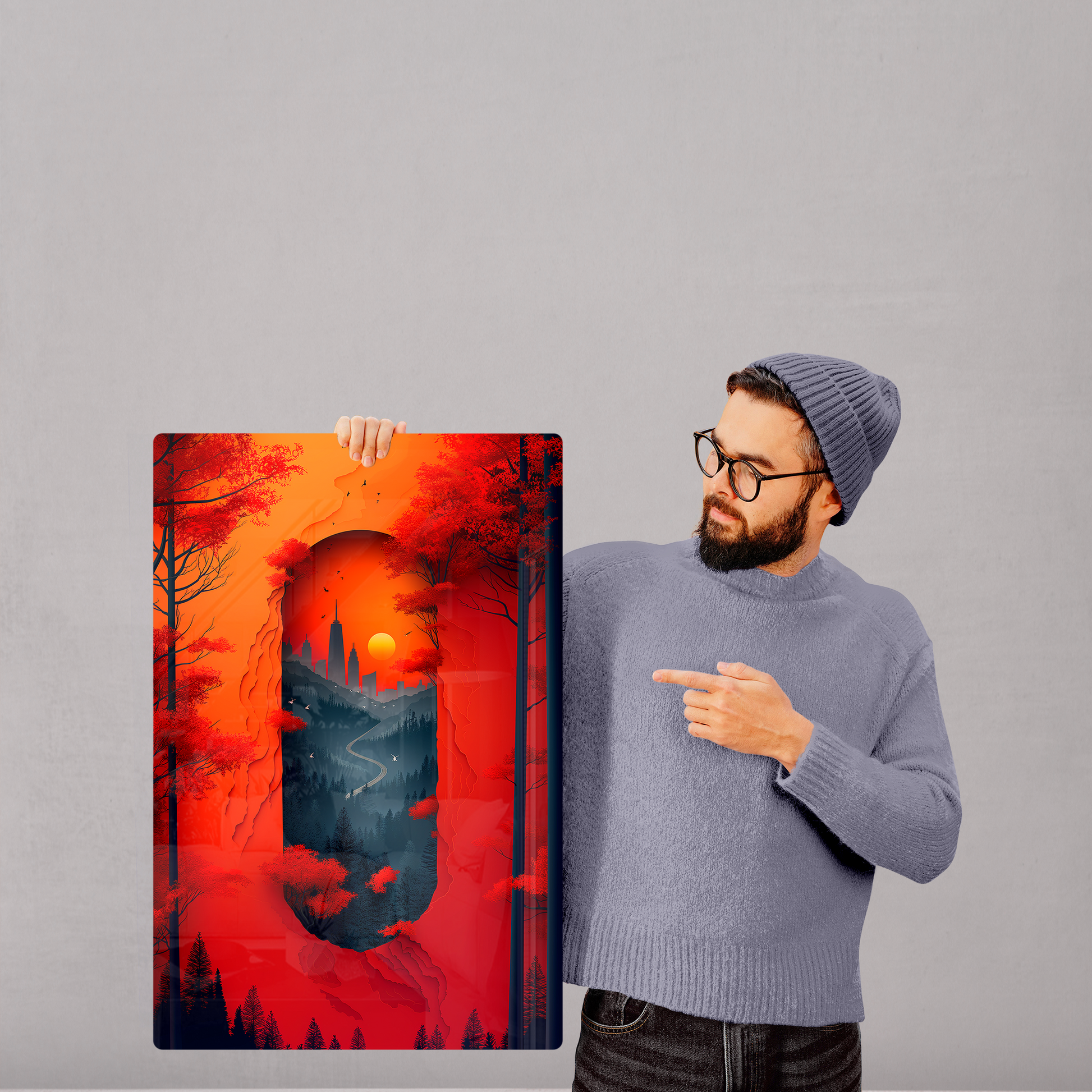 Red Leafy Cityscape (Acrylic)Step into the universe with Red forest and castle Acrylic art from RimaGallery. Experience the cosmos in your home with vibrant, ethically crafted art. Free shippingRimaGallery