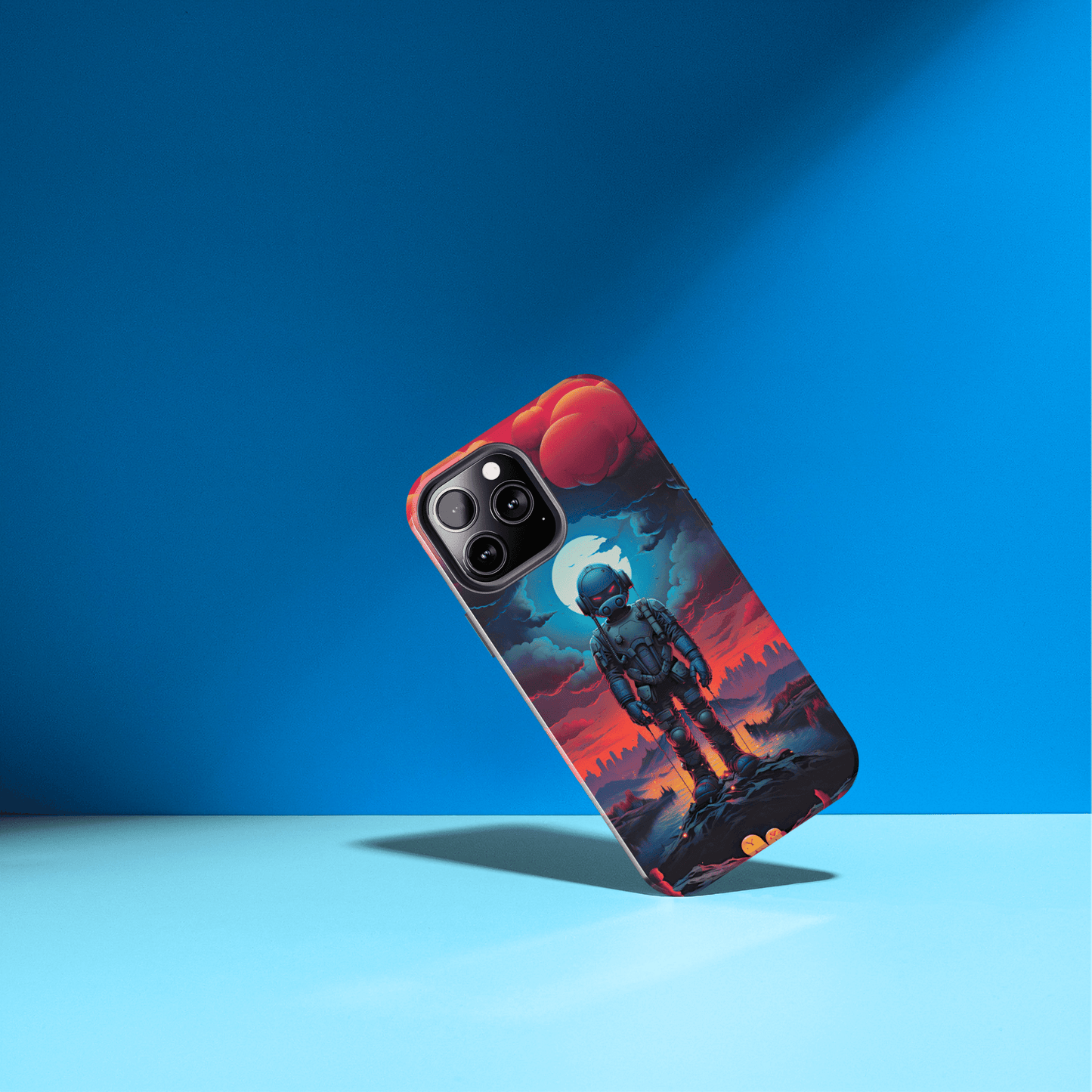 Stellar Sentinel Robot Soldier (iPhone Case 11-15)Guardian of the Galaxy 🌌🤖: Elevate your tech game with our "Stellar Sentinel" phone case, spotlighting a robot soldier, helmeted and vigilant, set against the mesmRimaGallery