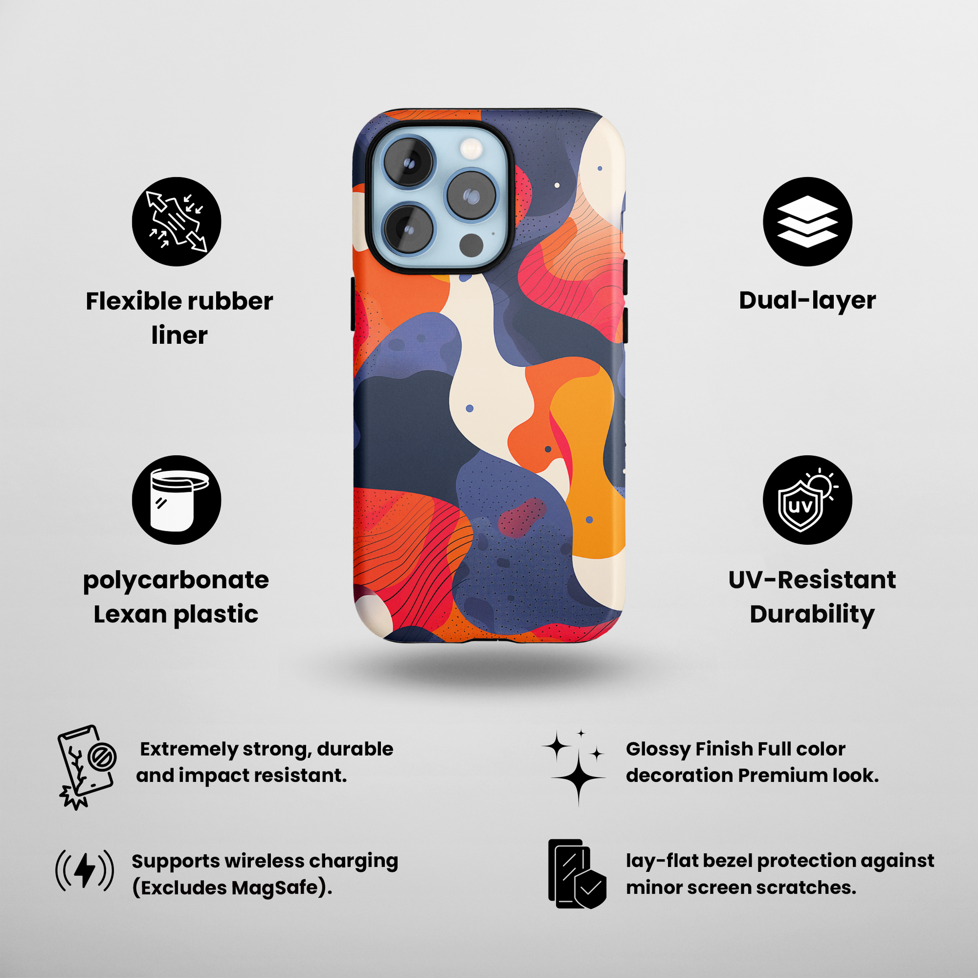Colorflow Canvas (iPhone Case 11-15)Elevate your iPhone's protection and style with RimaGallery's Abstract flowing shapes in a bold color palette On case, featuring dual-layer defense and a sleek, glosRimaGallery