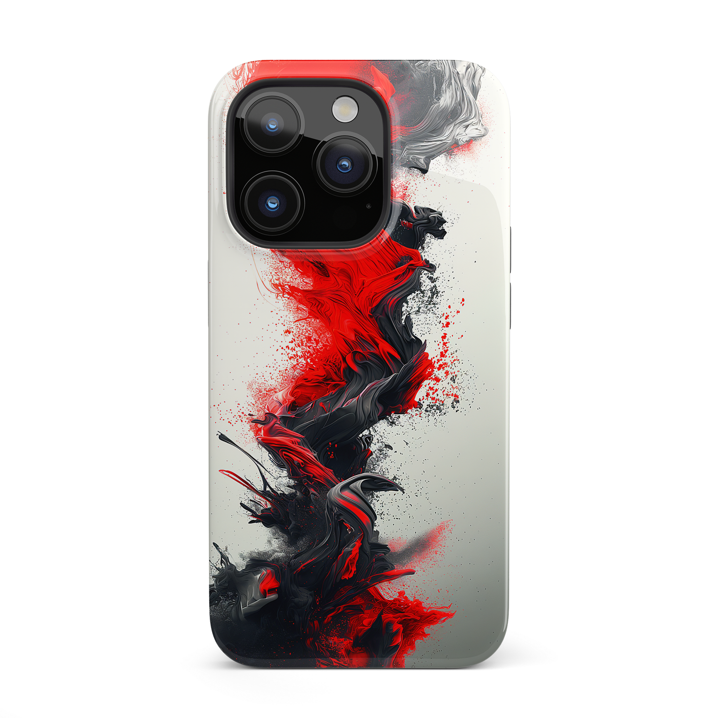 Scarlet Swish (iPhone Case 11-15)Elevate your iPhone's protection and style with RimaGallery's Artistic red and black abstract On case, featuring dual-layer defense and a sleek, glossy finish. Free RimaGallery