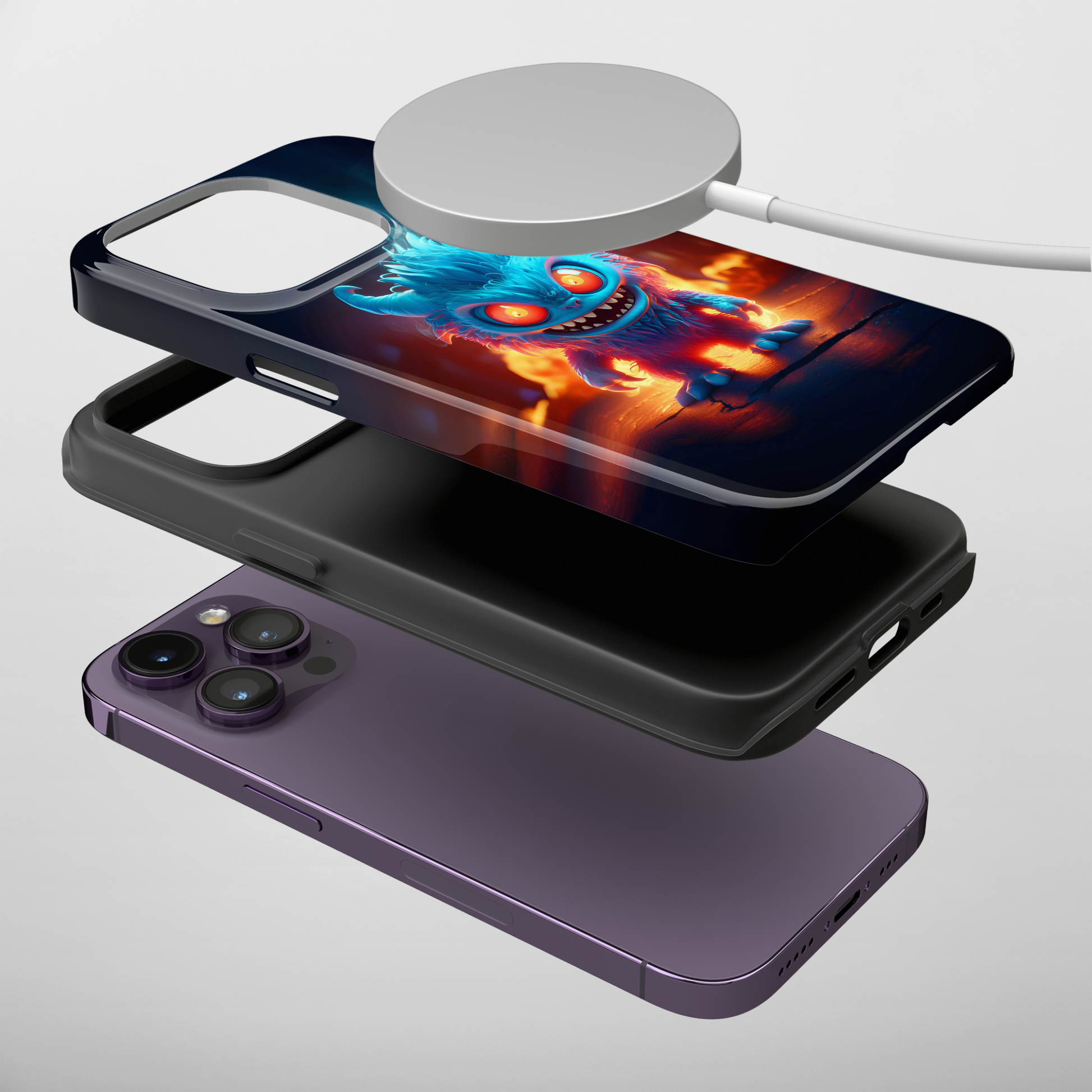 Fiery Monster (iPhone MagSafe Case)Revolutionize your iPhone's look and feel with RIMA Tough Phone Case – ultimate protection meets elegant style for iPhone 11-15. Grab yours now! 🛡️📱RimaGallery