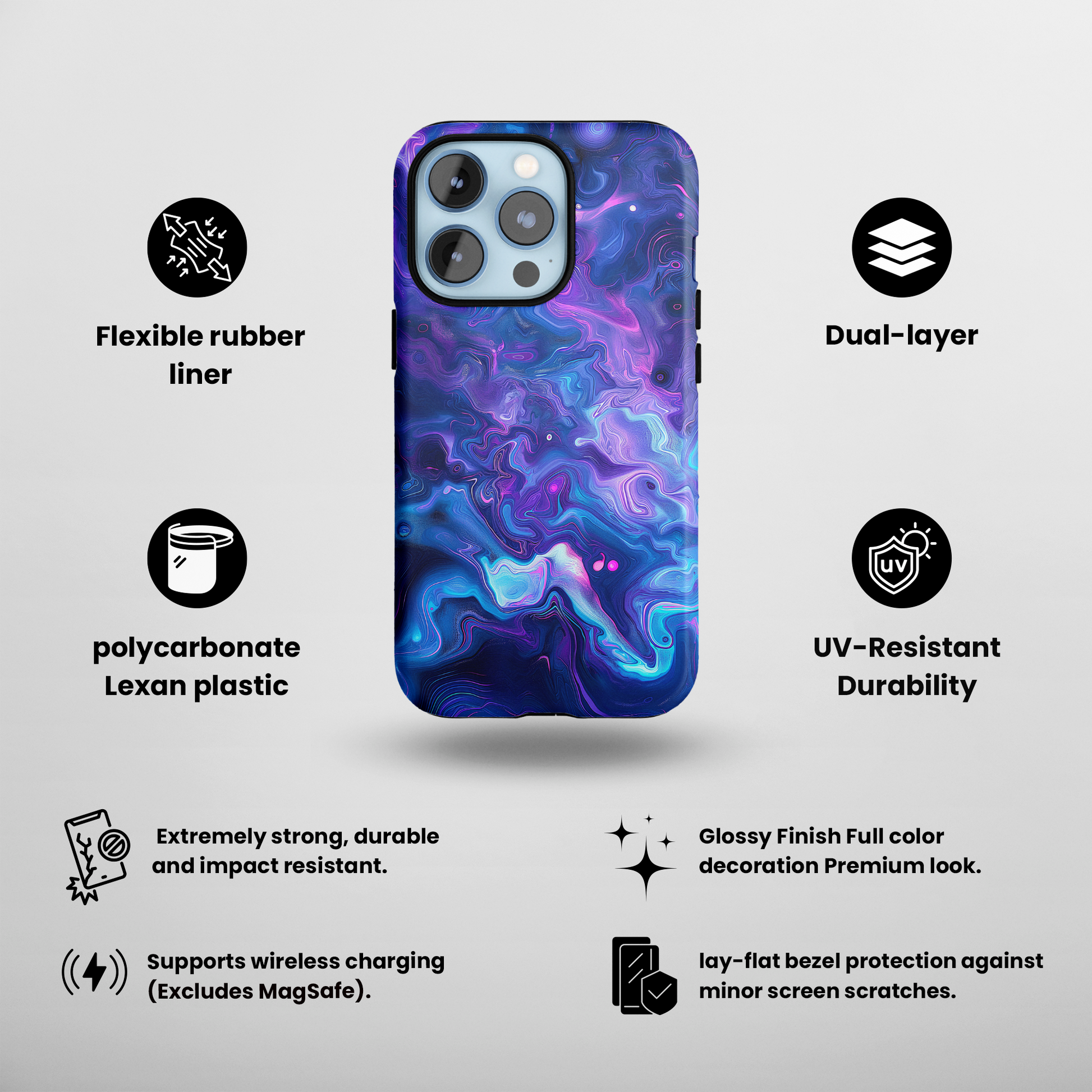 Nebula Swirl (iPhone Case 11-15)Elevate your iPhone's protection and style with RimaGallery's TVibrant cosmic swirls in a nebula palette On case, featuring dual-layer defense and a sleek, glossy fiRimaGallery