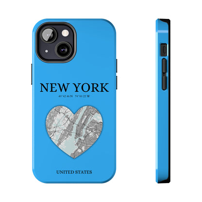 Secure your iPhone 11-15 with RIMA's durable case: Polycarbonate shell, rubber lining for shock absorption, and supports wireless charging-York Heartbeat - Sky Blue (iPhone Case 11-15)