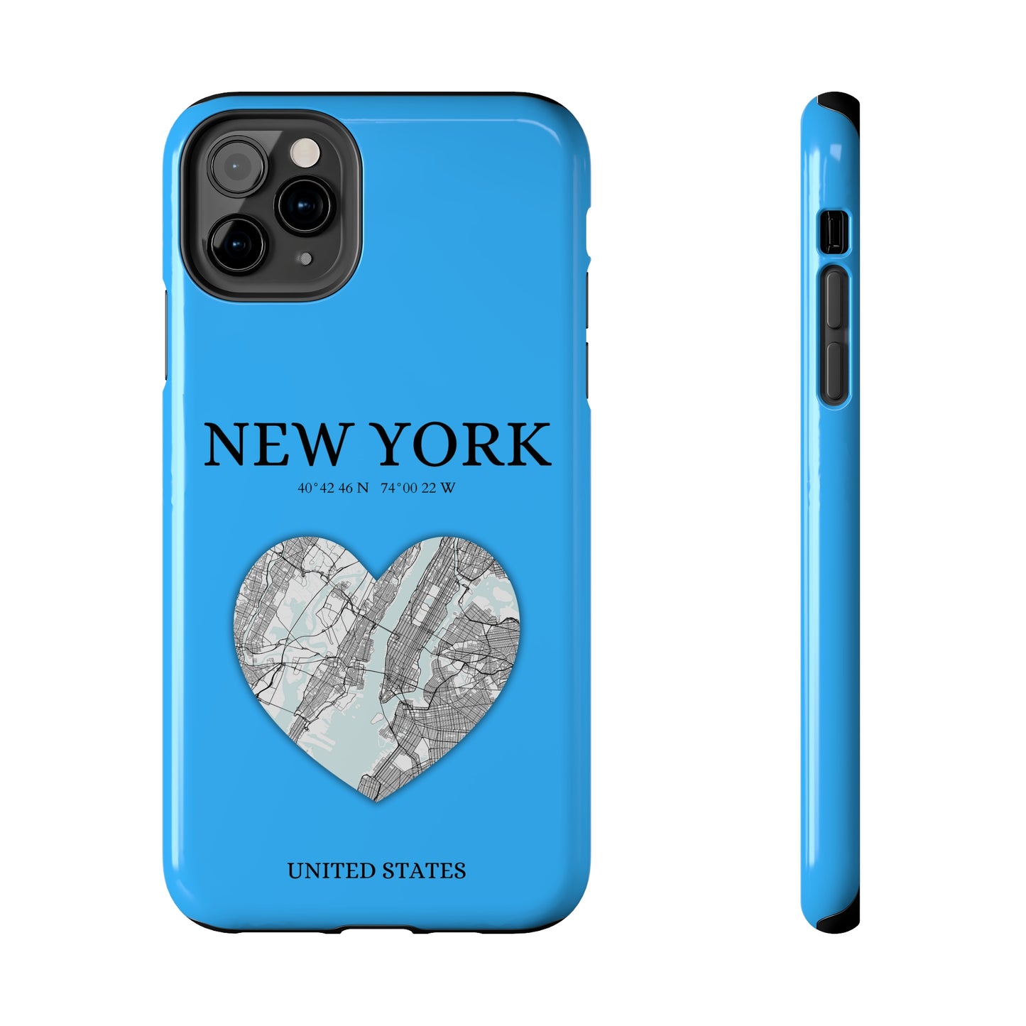 Secure your iPhone 11-15 with RIMA's durable case: Polycarbonate shell, rubber lining for shock absorption, and supports wireless charging-York Heartbeat - Sky Blue (iPhone Case 11-15)
