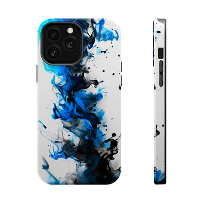 Blue Whisper (iPhone MagSafe Case)Elevate your iPhone's protection and style with RimaGallery's Blue and black ink abstract design on a white MagSafe Case. Enjoy dual-layer defense, vibrant design chRimaGallery