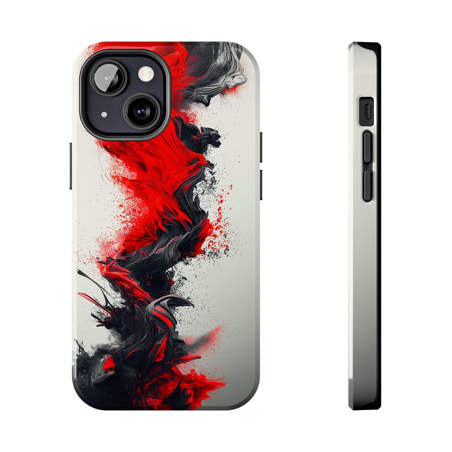 Scarlet Swish (iPhone Case 11-15)Elevate your iPhone's protection and style with RimaGallery's Artistic red and black abstract On case, featuring dual-layer defense and a sleek, glossy finish. Free RimaGallery