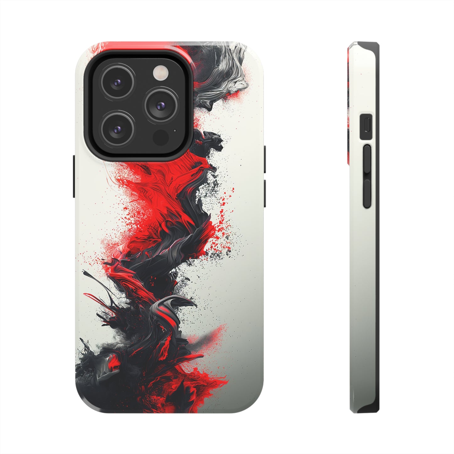 Scarlet Swish (iPhone Case 11-15)Elevate your iPhone's protection and style with RimaGallery's Artistic red and black abstract On case, featuring dual-layer defense and a sleek, glossy finish. Free RimaGallery