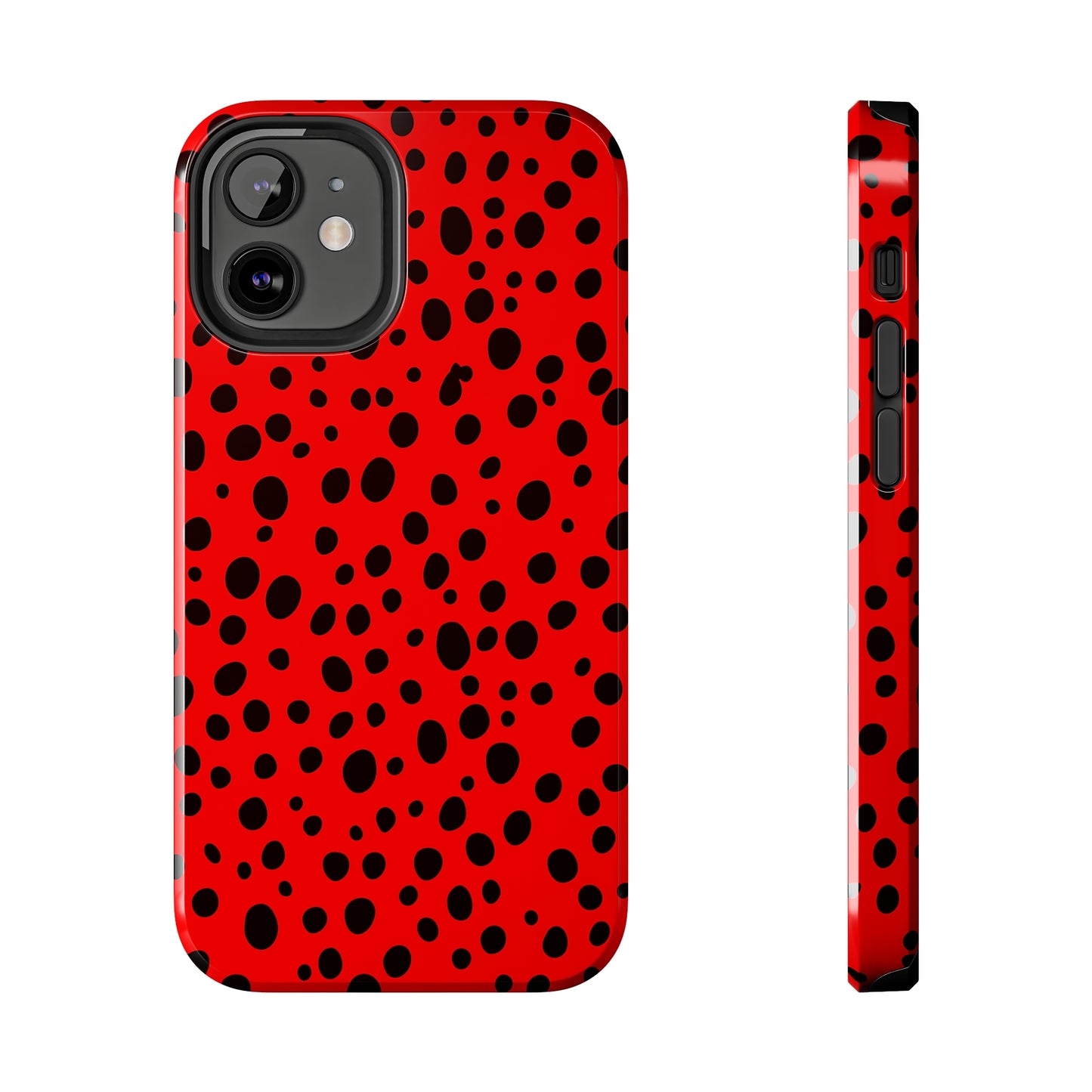 Dotted Delight - Red (iPhone Case 11-15)Elevate your iPhone's style with Rima's Red backdrop with varied black dots case. Sleek, durable protection for models 11-15. Free US shipping.RimaGallery
