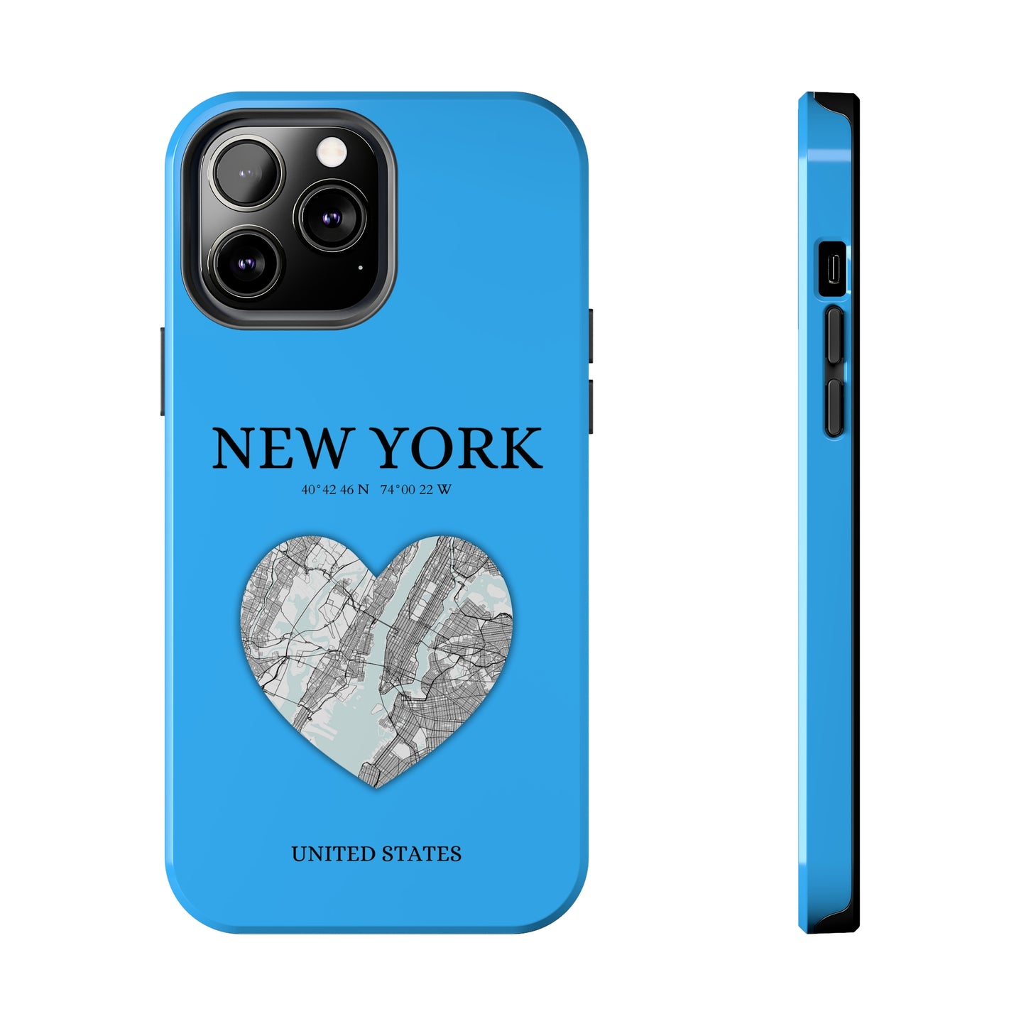 Secure your iPhone 11-15 with RIMA's durable case: Polycarbonate shell, rubber lining for shock absorption, and supports wireless charging-York Heartbeat - Sky Blue (iPhone Case 11-15)