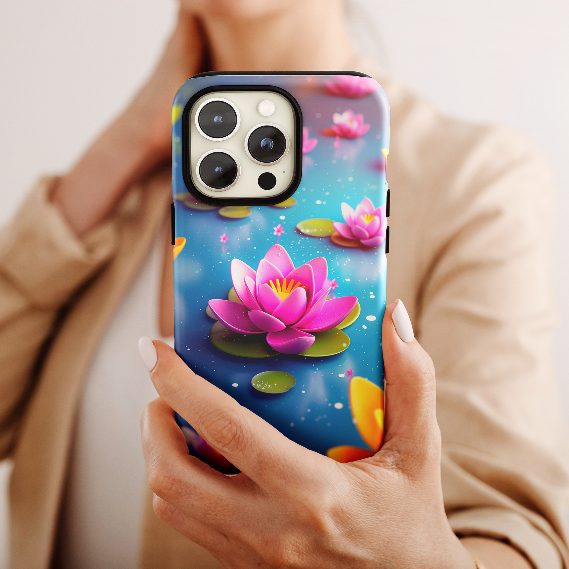 Lotus Lagoon (iPhone Case 11-15)Enhance your iPhone 11-15 with RIMA's Tough Case: Sleek design, double-layer protection, and wireless charging friendly. Perfect for the urban lifestyle.RimaGallery