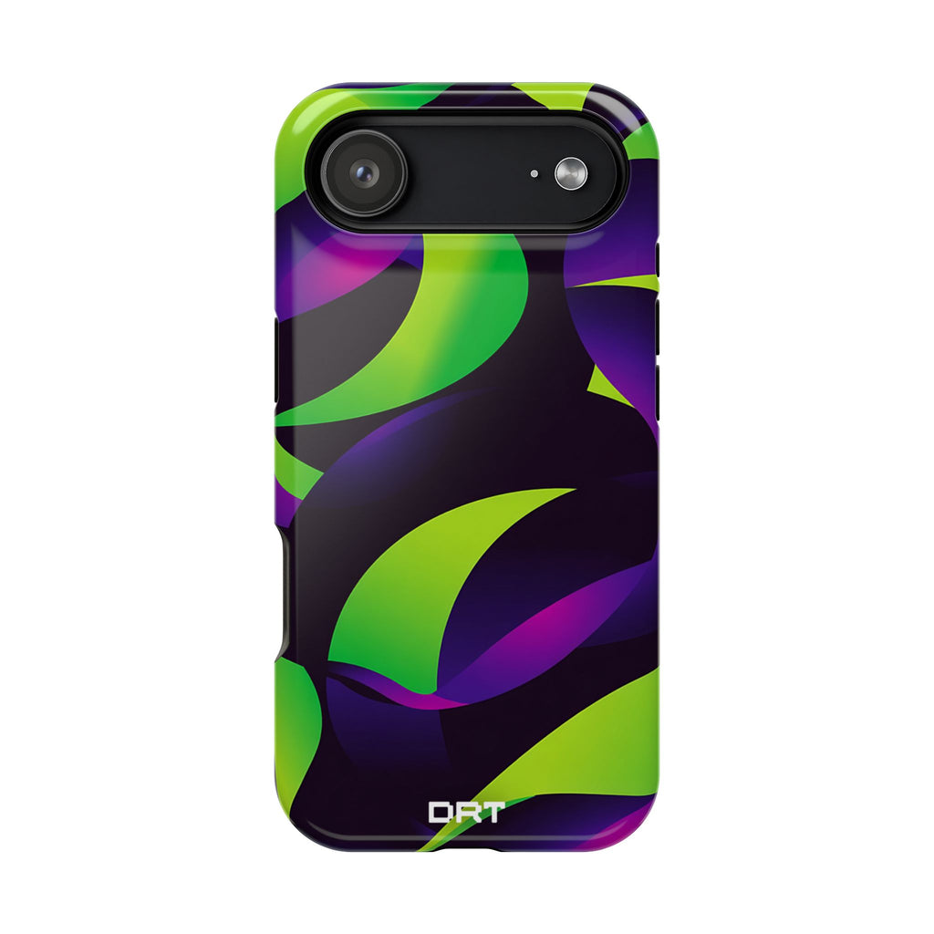 Magnetic Impact-Resistant Phone Case — Neon Green & Purple Abstract Design