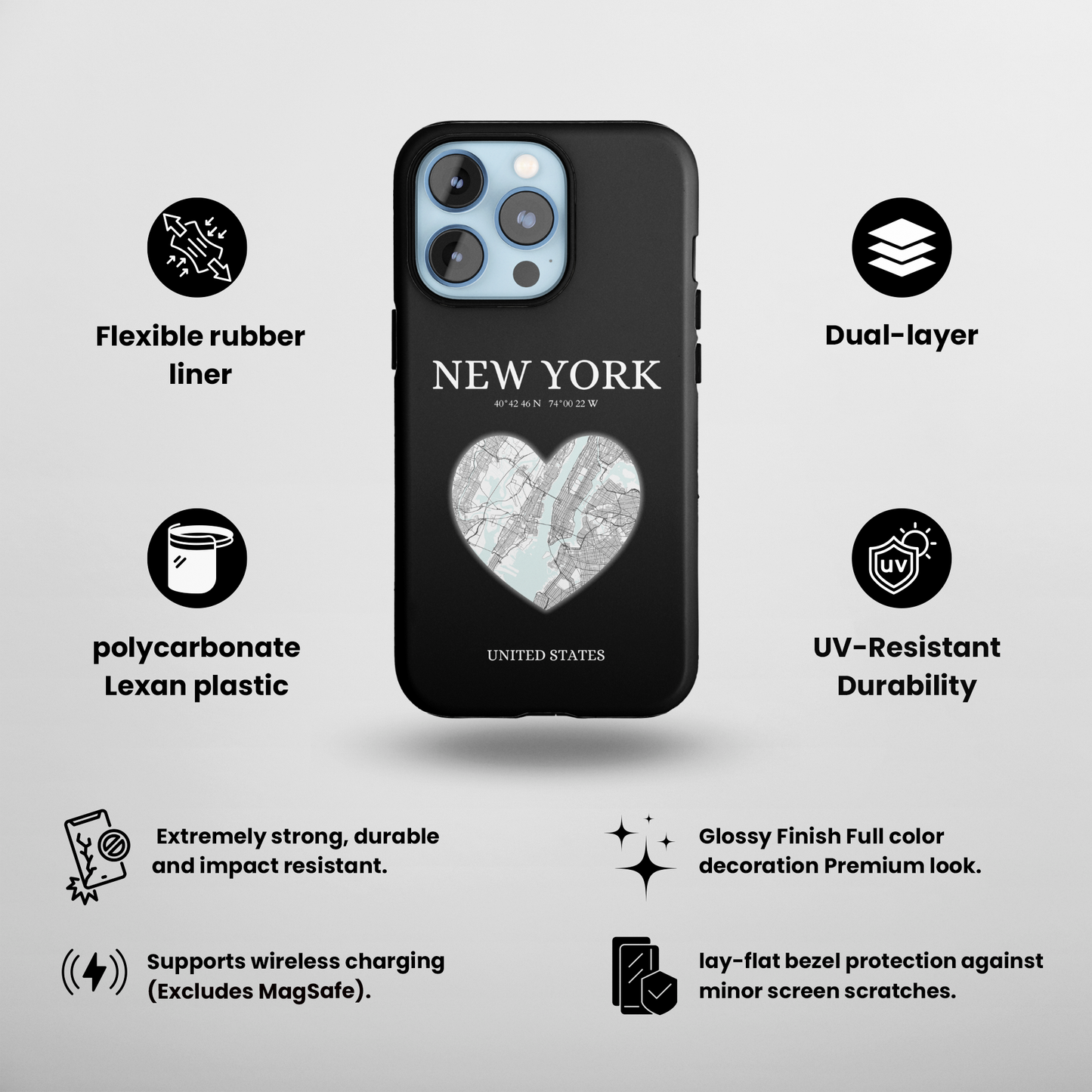 Elevate your iPhone with RimaGallery's New York Heartbeat case. Sleek design meets durability for stylish protection. Free US shipping.-York Heartbeat - Black (iPhone Case 11-15)