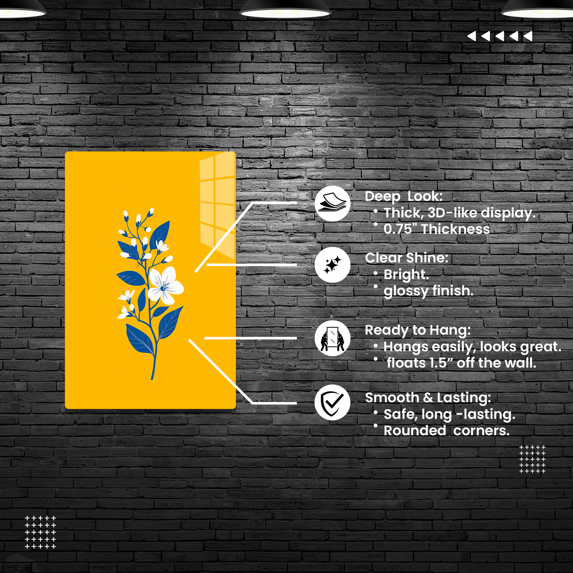 Indigo Bloom (Acrylic)Make a statement withIndigo Bloom acrylic prints. The 1⁄4" acrylic panel exudes the illusion of a smooth glass surface for vibrant artwork. Pre-installed hanging harRimaGallery