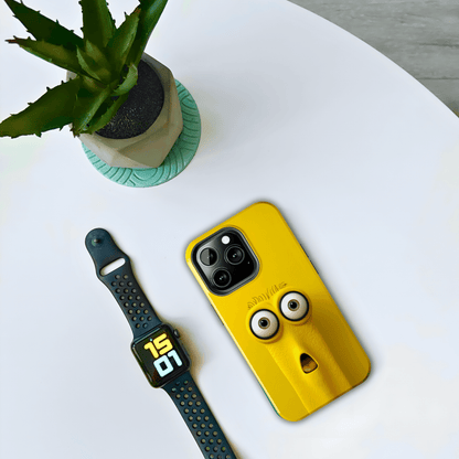 Sunny Daze Yellow Face (iPhone Case 11-15)Splash of Sunshine ☀️📱: Elevate the aesthetics of your device with our "Sunny Daze" phone case! Featuring an irresistibly cute yellow face with magnified eyes, set RimaGallery