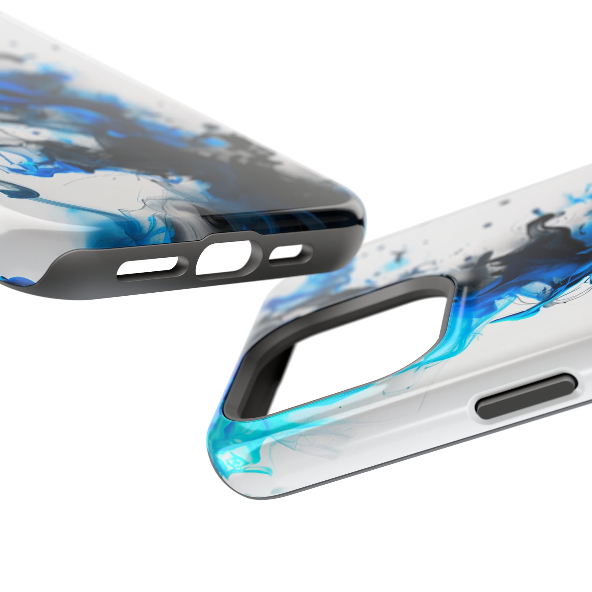 Blue Whisper (iPhone Case 11-15)Elevate your iPhone's style with a Blue and black ink abstract design on a white tough case. Sleek, durable protection for models 11-15. Free US shipping.RimaGallery