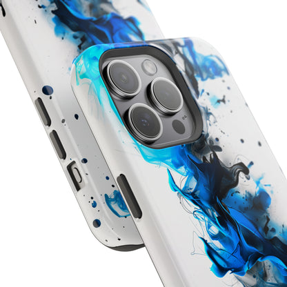 Blue Whisper (iPhone MagSafe Case)Elevate your iPhone's protection and style with RimaGallery's Blue and black ink abstract design on a white MagSafe Case. Enjoy dual-layer defense, vibrant design chRimaGallery