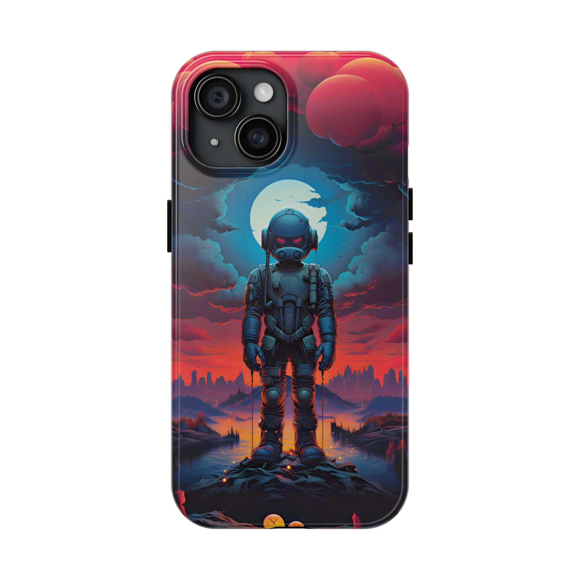 Stellar Sentinel Robot Soldier (iPhone Case 11-15)Guardian of the Galaxy 🌌🤖: Elevate your tech game with our "Stellar Sentinel" phone case, spotlighting a robot soldier, helmeted and vigilant, set against the mesmRimaGallery