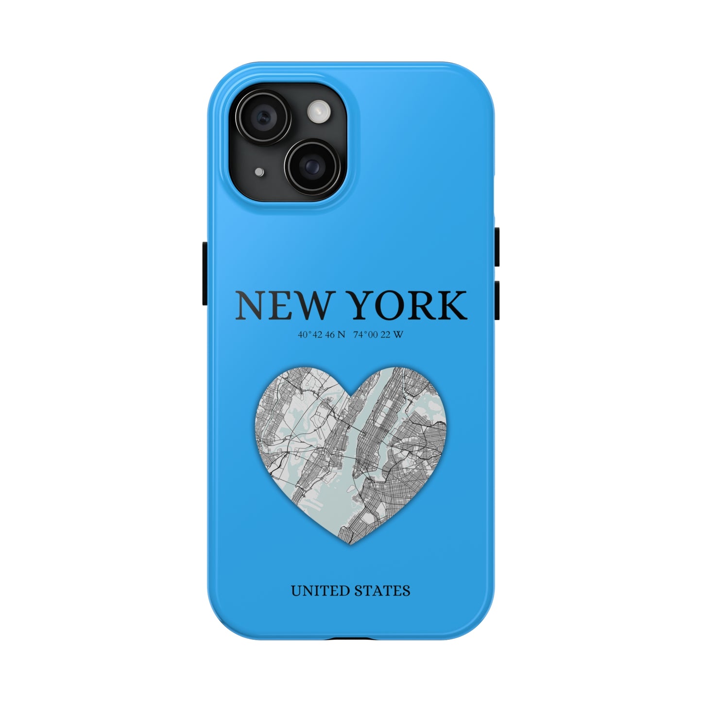 Secure your iPhone 11-15 with RIMA's durable case: Polycarbonate shell, rubber lining for shock absorption, and supports wireless charging-York Heartbeat - Sky Blue (iPhone Case 11-15)