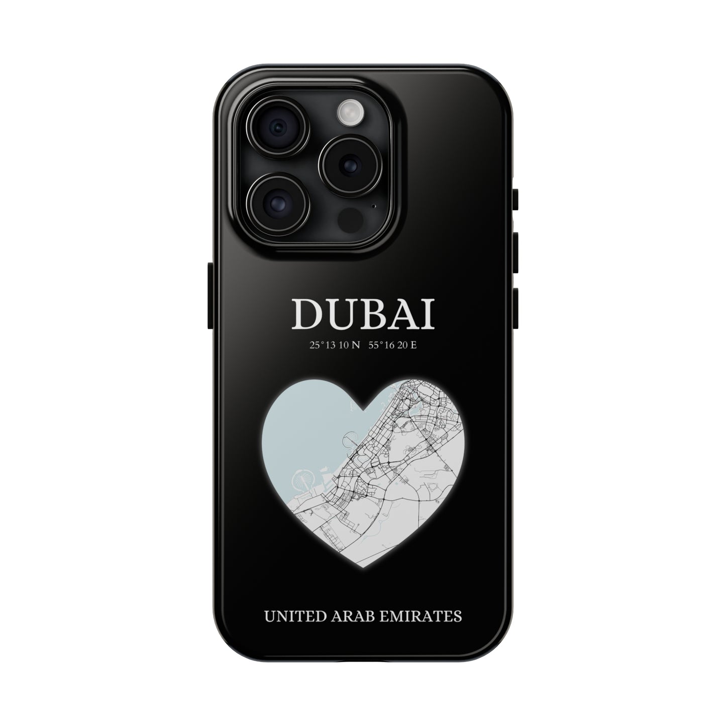 Dubai Heartbeat - Black (iPhone Case 11-15)Elevate your iPhone with RimaGallery's Dubai York Heartbeat case. Sleek design meets durability for stylish protection. Free US shipping.RimaGallery
