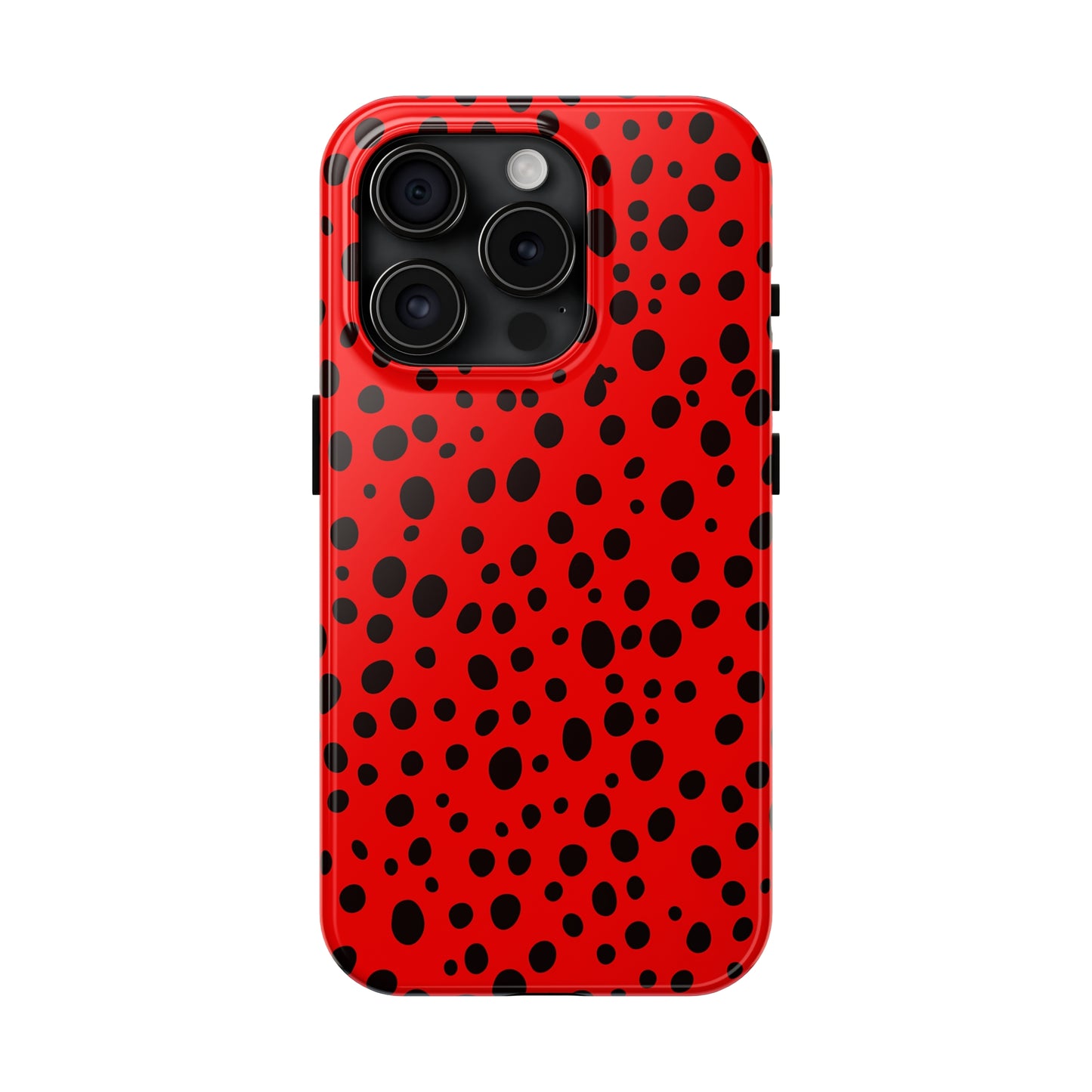 Dotted Delight - Red (iPhone Case 11-15)Elevate your iPhone's style with Rima's Red backdrop with varied black dots case. Sleek, durable protection for models 11-15. Free US shipping.RimaGallery