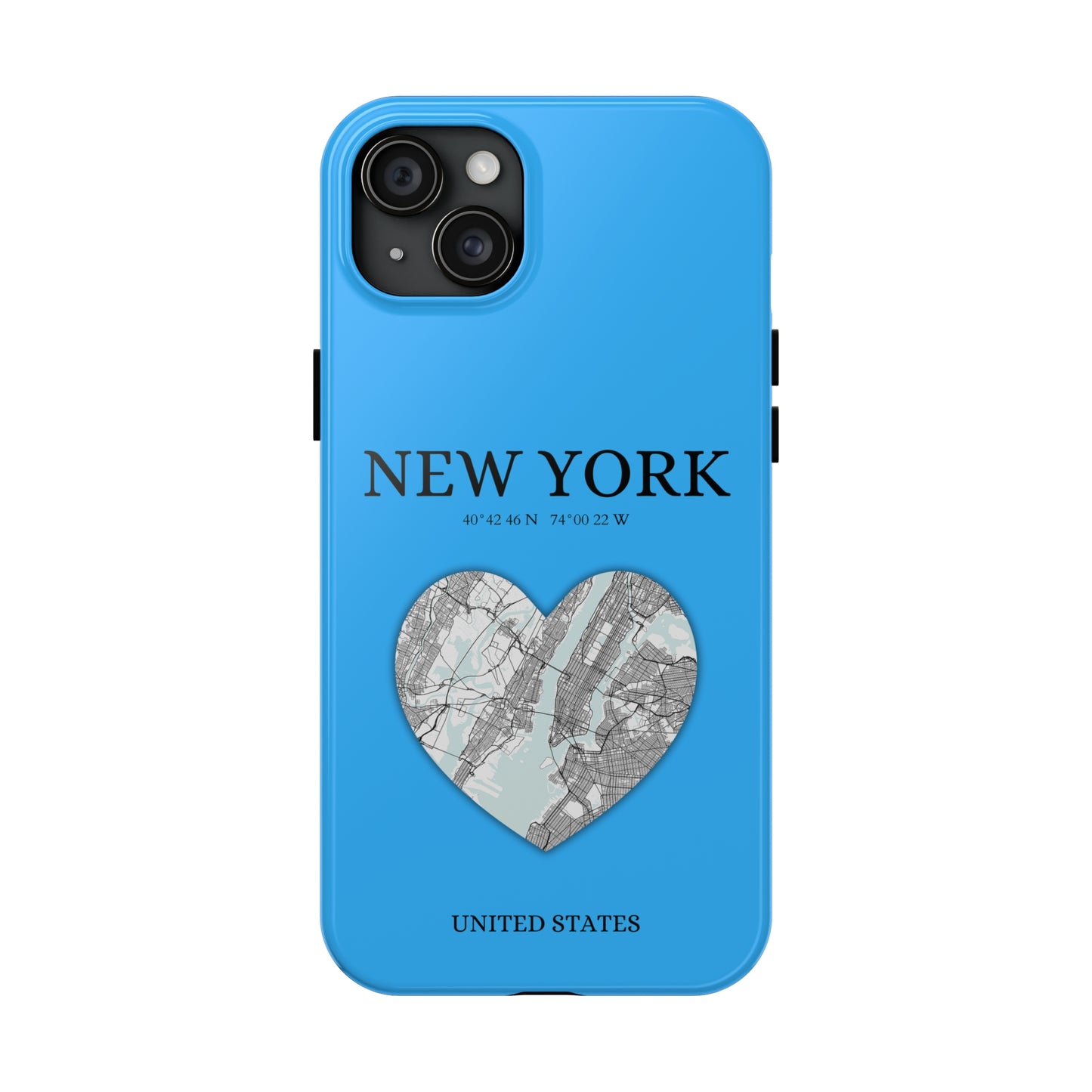 Secure your iPhone 11-15 with RIMA's durable case: Polycarbonate shell, rubber lining for shock absorption, and supports wireless charging-York Heartbeat - Sky Blue (iPhone Case 11-15)