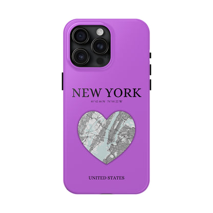 Secure your iPhone 11-15 with RIMA's durable case: Polycarbonate shell, rubber lining for shock absorption, and supports wireless charging-York Heartbeat - Purple (iPhone Case 11-15)