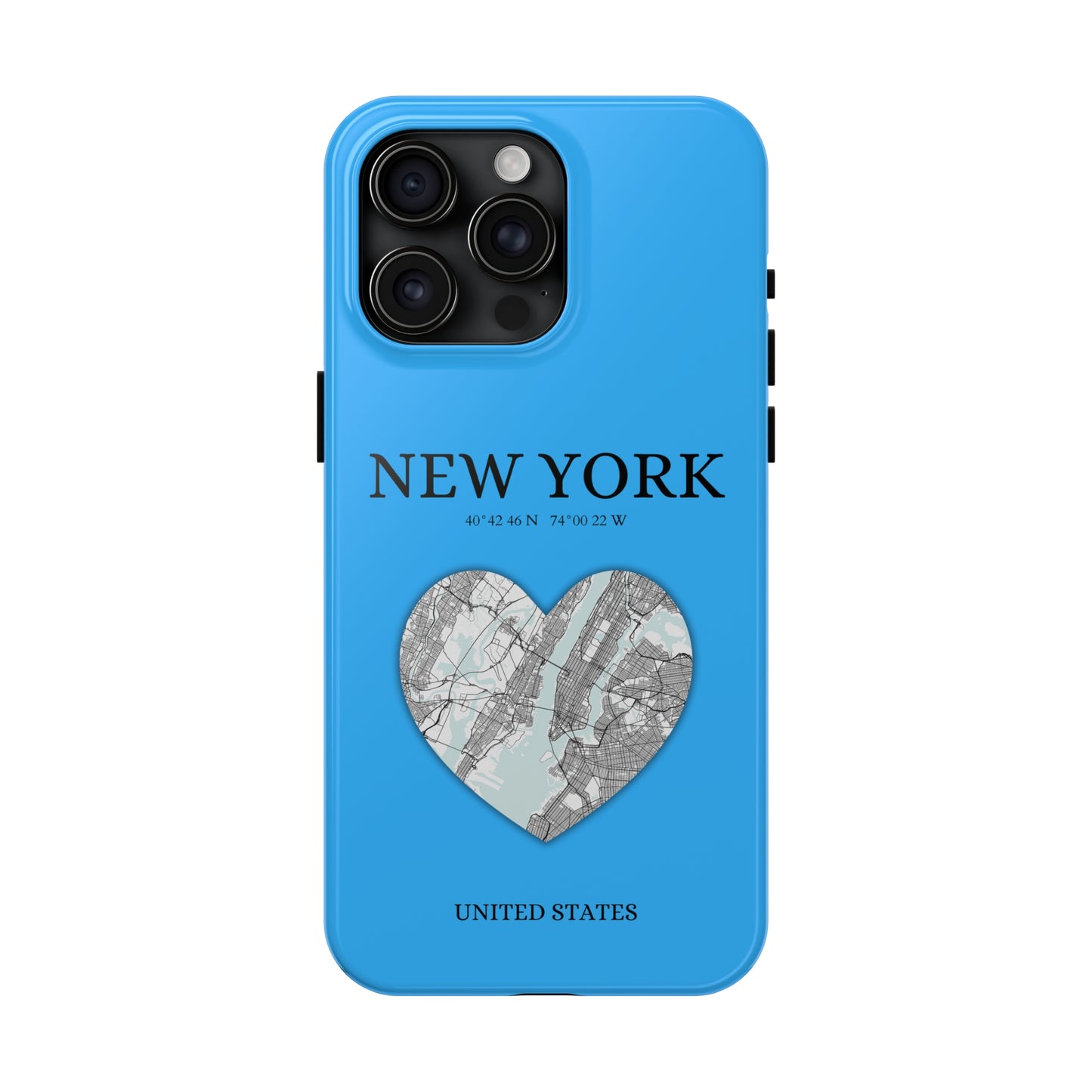 Secure your iPhone 11-15 with RIMA's durable case: Polycarbonate shell, rubber lining for shock absorption, and supports wireless charging-York Heartbeat - Sky Blue (iPhone Case 11-15)