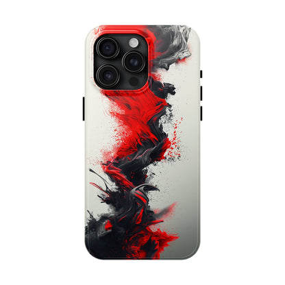 Scarlet Swish (iPhone Case 11-15)Elevate your iPhone's protection and style with RimaGallery's Artistic red and black abstract On case, featuring dual-layer defense and a sleek, glossy finish. Free RimaGallery