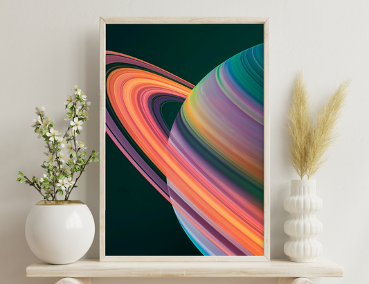 Abstract digital art featuring vibrant, swirling patterns of curved lines in various shades of red, orange, purple, and teal against a dark green background.

