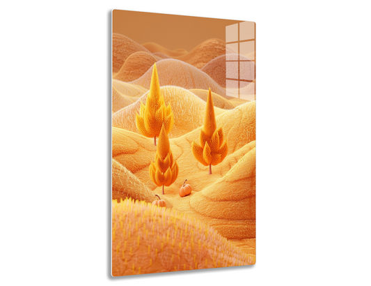 An up-close microscopic view of an orange surface with wave-like patterns and vibrant flame-like structures, possibly pollen grains or microscopic organisms in their natural environment.
