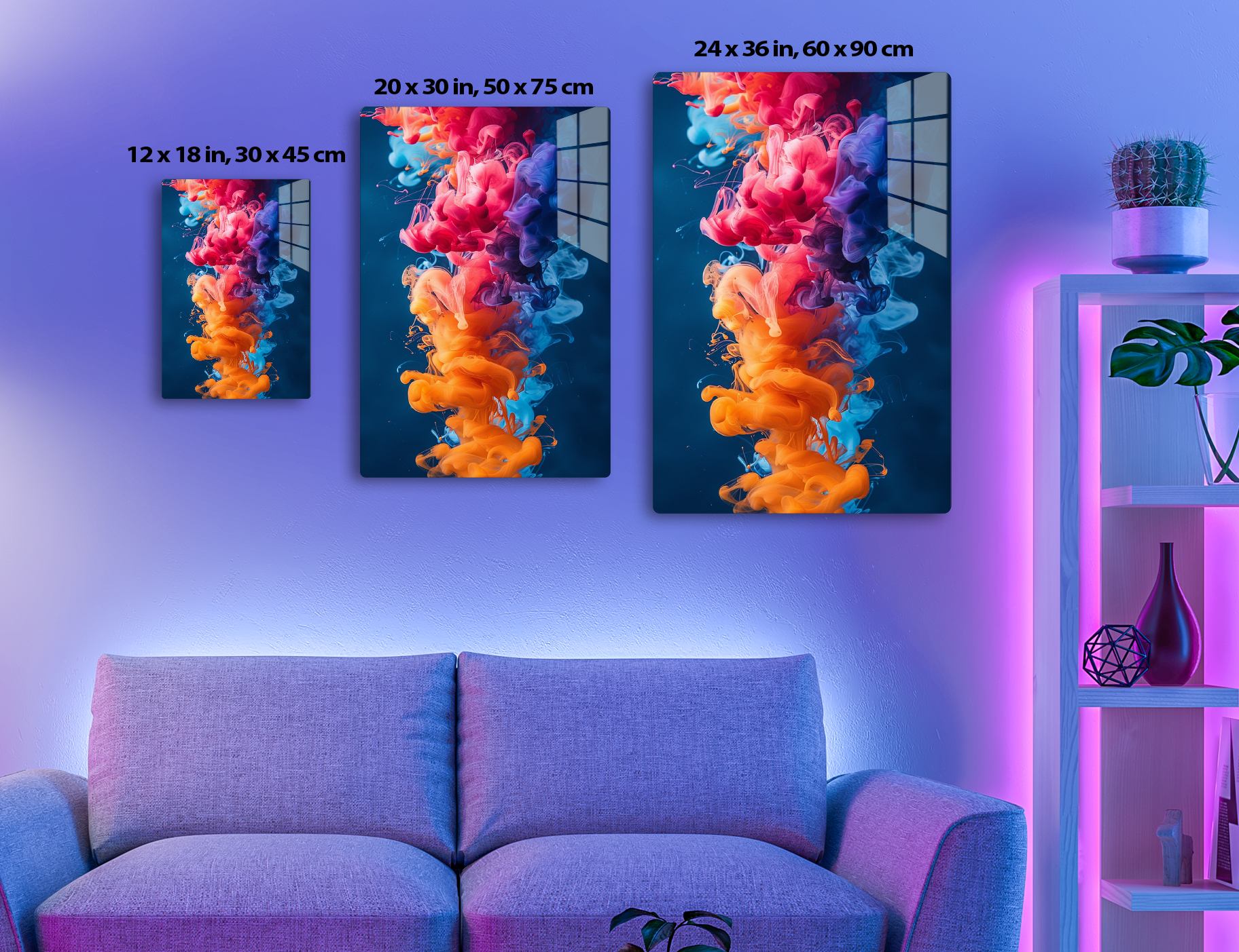 Vibrant swirls of colored smoke or ink tendrils in shades of red, orange, pink, purple, and blue form an abstract, dynamic pattern against a dark background.
