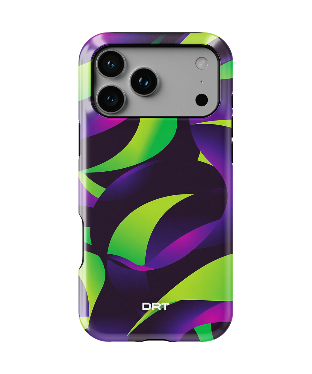 Magnetic Impact-Resistant Phone Case — Neon Green & Purple Abstract Design