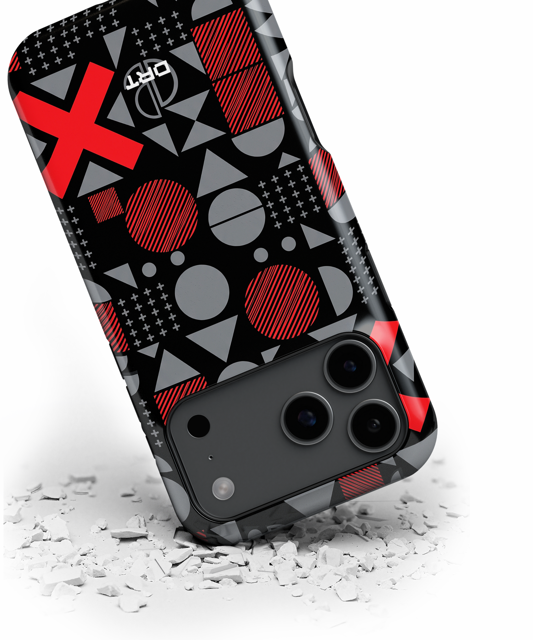 Magnetic Impact-Resistant Phone Case — Geometric Red & Gray Pattern