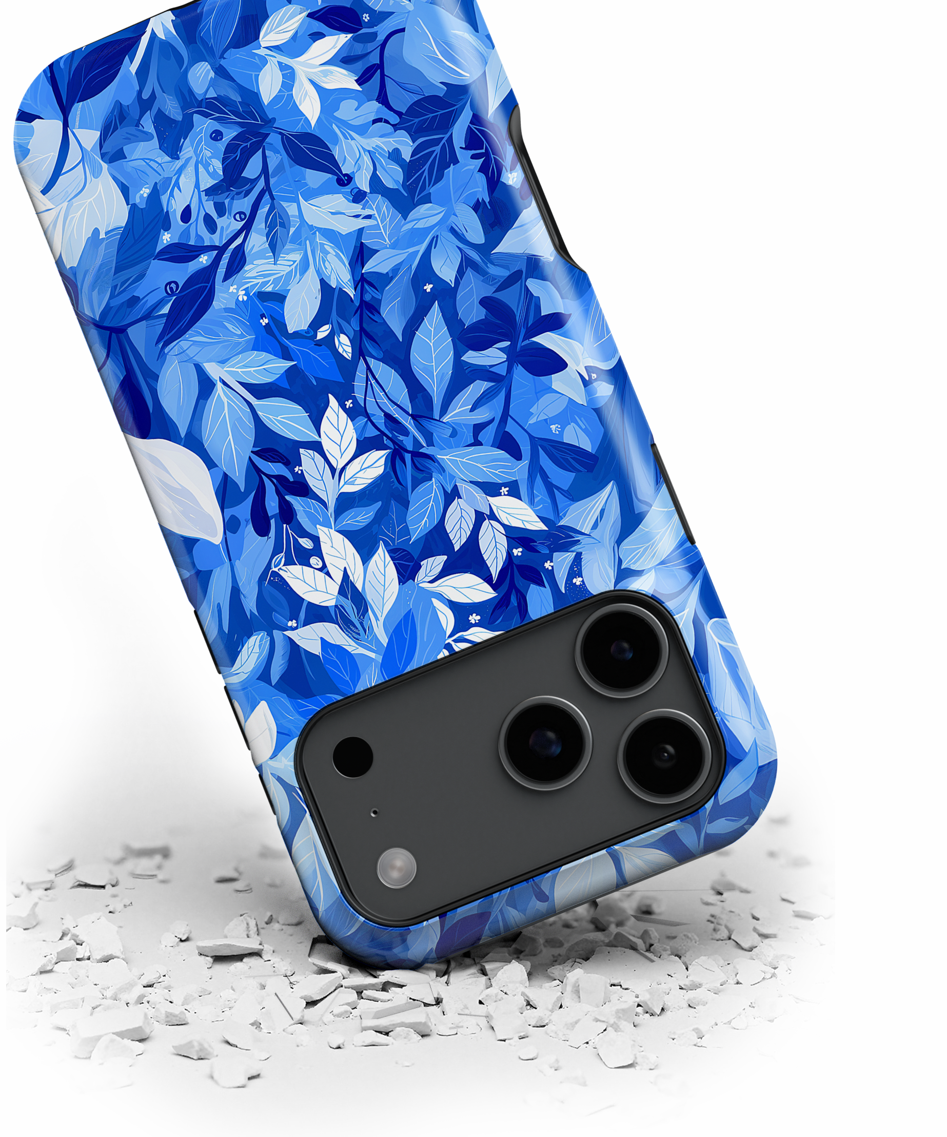 Blue Leaf Pattern Magnetic Impact-Resistant Phone Case