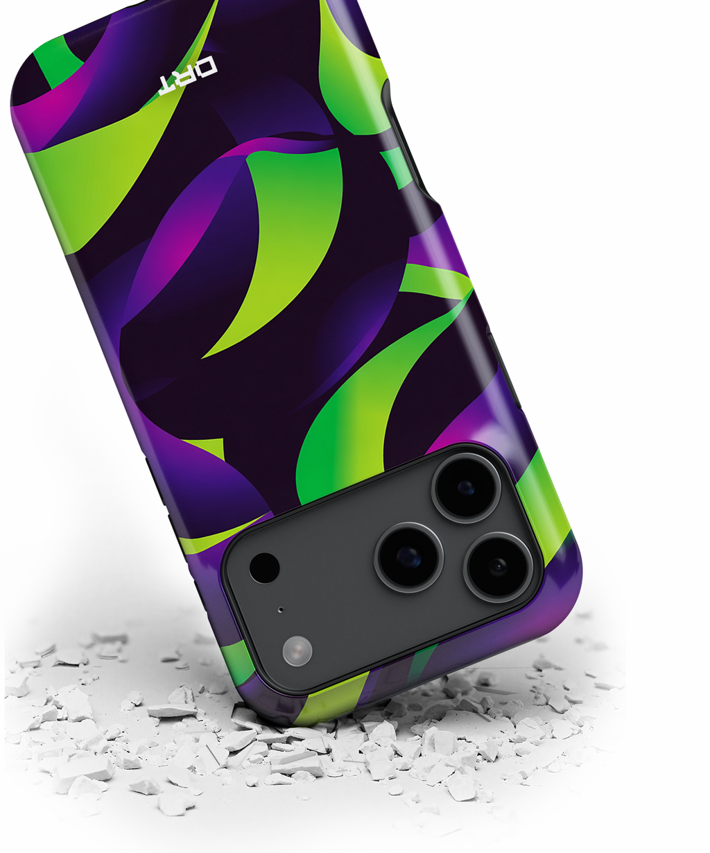 Magnetic Impact-Resistant Phone Case — Neon Green & Purple Abstract Design