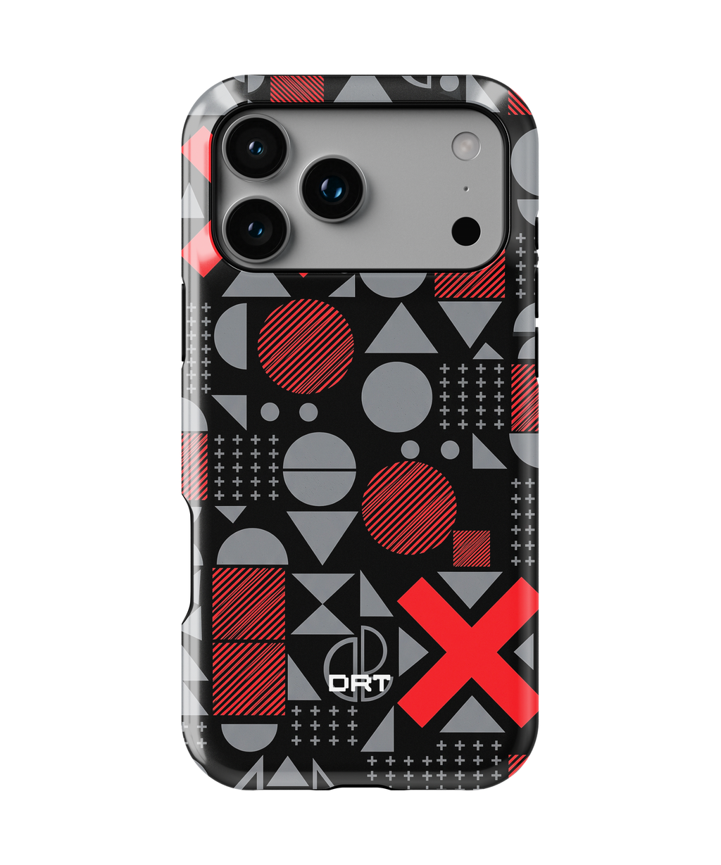 Magnetic Impact-Resistant Phone Case — Geometric Red & Gray Pattern