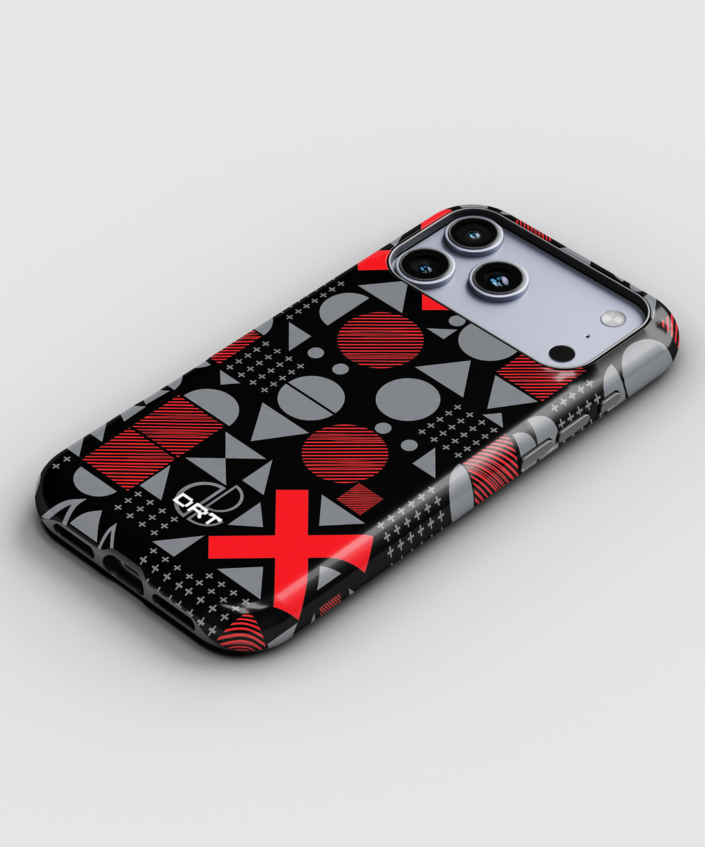 Magnetic Impact-Resistant Phone Case — Geometric Red & Gray Pattern