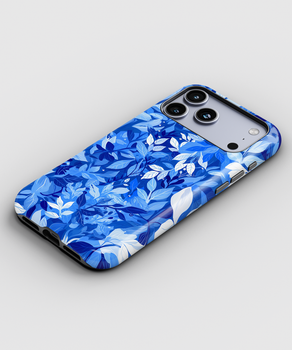 Blue Leaf Pattern Magnetic Impact-Resistant Phone Case